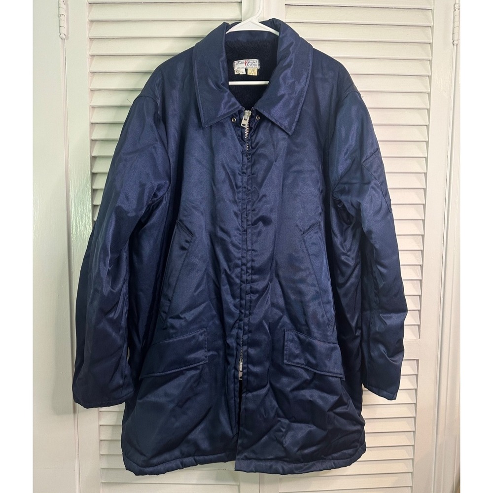 Vintage Caleb V Smith & Son 1981 Navy Faux Fur Lined Parka Jacket Heavy Warm